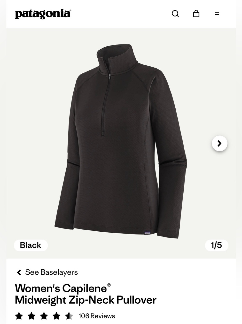 Women's Patagonia Capilene Midweight Zip-Neck Pullover. Small. Like New. - Picture 1 of 7